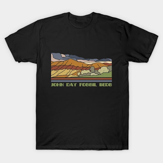 John Day Fossil Beds National Monument Nature Lover Vintage Retro Skyline Hiking Outdoor Travel Adventure T-Shirt by NickDezArts